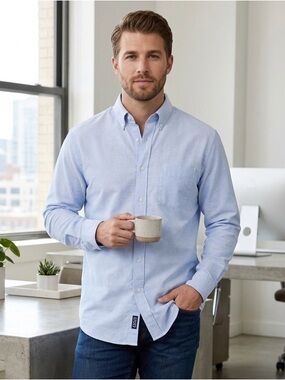 Chaps | Wrinkle Free Light Blue Casual Classic Fit Button-Down Shirt | Sz 17 1/2
